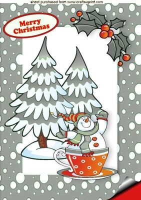 Cute Snowman with Tree in Silver Snow Frame A4