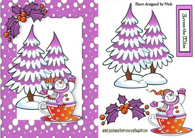 Across the Miles, Snowman in a Teacup Pink Frame