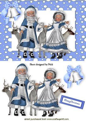 Mr & Mrs Clause with Reindeers in Snow Frame