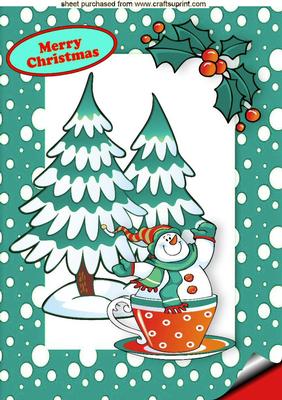 Snowman in a Teacup in Snow Frame A4