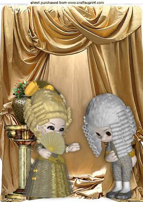 Cute 18th Century Dancing Couple with Gold Drapes A4