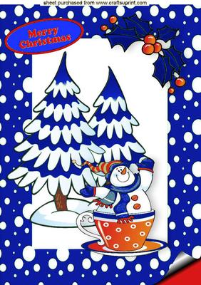 Snowman in a Teacup Blue Snow Frame A4