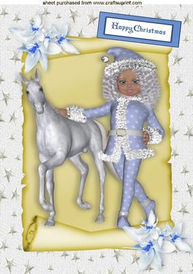 White Horse on a Scroll with Little Girl A4
