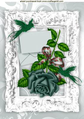 Beautiful Jade Rose with Envelope in Silver Baroque Frame A4