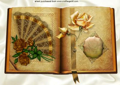 Gold Roses on Lace Fan on a Open Book A4