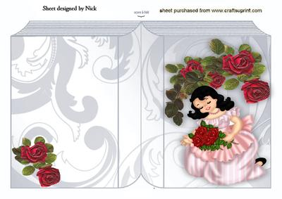Red Rose with Pretty Lady on a Folded Book