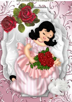 Pretty Lady with Red Roses and Dove A4