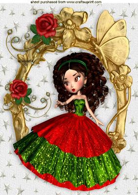 Pretty Christmas Lady in Red/green Dress A4