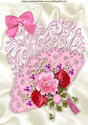 Pretty Pink Fan on a Ornate Heart with Bow A4