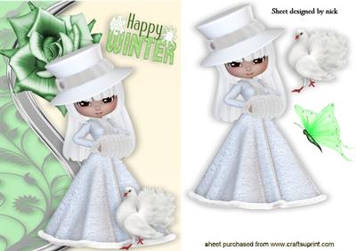Sweet Little Lady in White with Dove & Rose