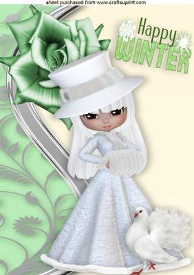 Sweet Little Lady in White with Dove and Rose A4