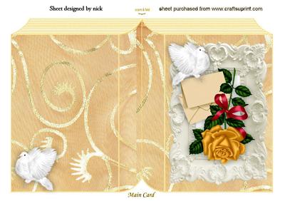 Gold Rose with Envelope and Dove Folded Book