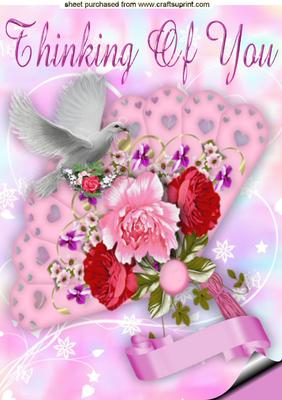 Thinking of You Flower Lace Fan with Dove A4