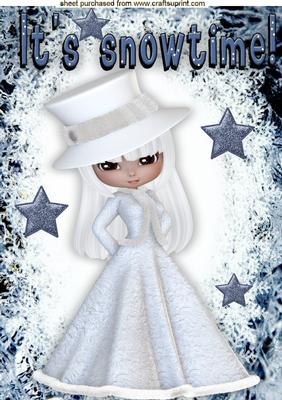 It's Snowtime Little Lady in White with Stars A4