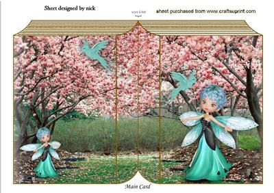 Pink Flowers with Pretty Faerie & Bluebird Folded Book