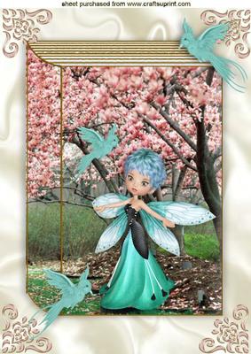 Pink Flowers and Faerie with Birds on Folded Book A4