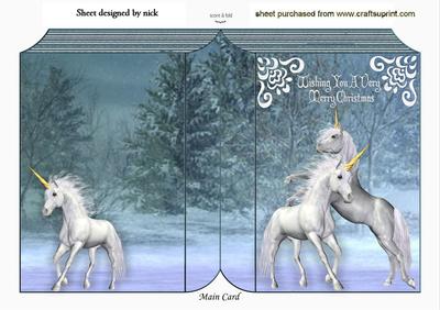 Beautiful Pair of White Unicorns in Winter Scene Folded Book