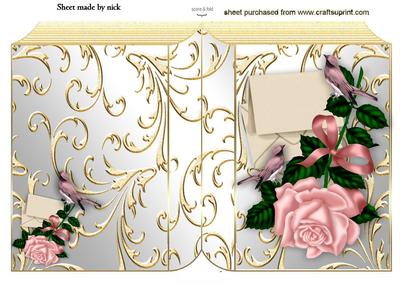 Pink Roses and Pink Birds with Envelope on Folded Book