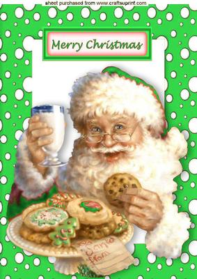 Santa with His Cookies in Green Snow Frame A4