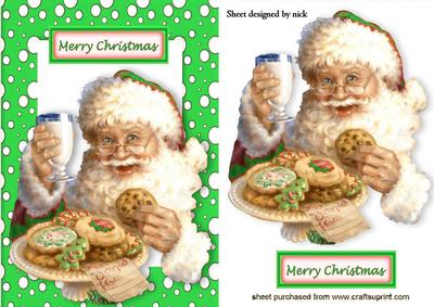 Santa with His Cookies in a Green Snow Frame