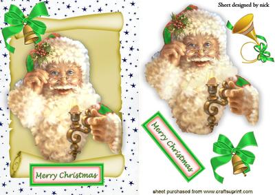Santa on a Scroll in Green with Stars