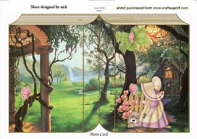 Little Bonnet Girl with Puppy in the Garden Folded Book