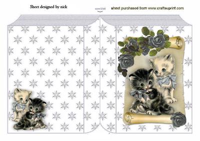 Cute Little Kittens with Silver Roses Folded Book