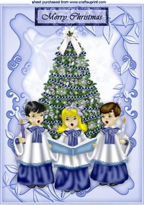 Carol Singers with Christmas Tree in Floral Frame A4