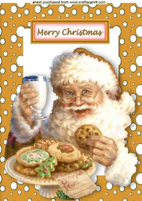 Vintage Santa with Cookies in Gold Snow Frame A4