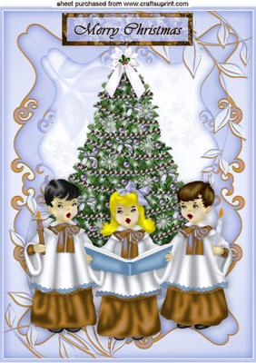 Carol Singers in Gold with Christmas Tree A4