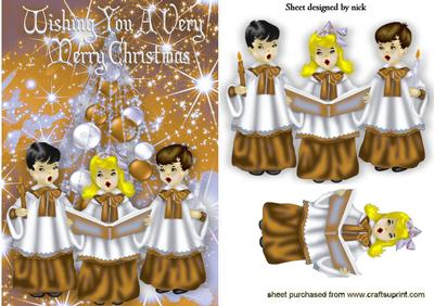 Carol Singers in Gold with Tree and Stars