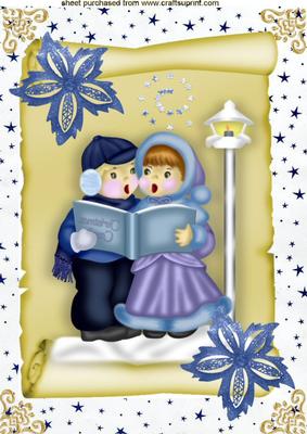Christmas Carol Singers on a Scroll A4