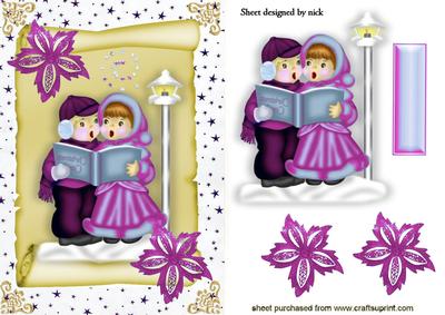 Carol Singers in Pink on a Scroll