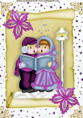 Carol Singers in Pink on a Scroll A4