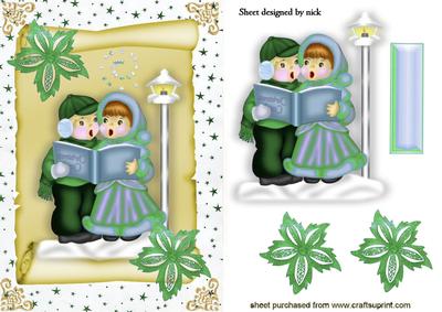 Carol Singers in Green on a Scroll