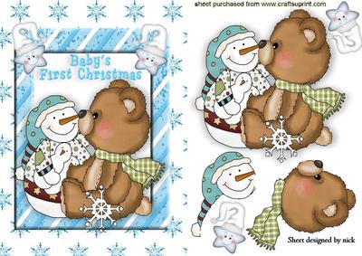 Baby's First Christmas with Cute Teddy & Snowman