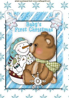 Baby's First Christmas with Cute Reddy and Snowman A4