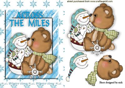Across the Miles, Cute Teddy with Snowman