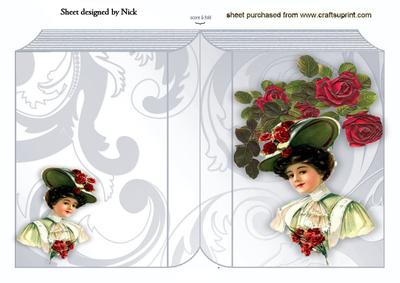 Victorian Lady in Bonnet with Roses Folded Book