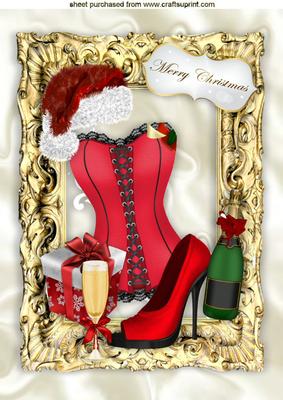 Red Basque with Santa Hat in Gold Baroque Frame A4