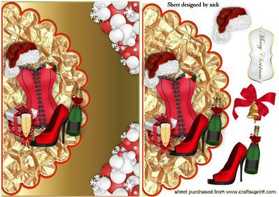 Red Basque with Santa Hat on Gold Scalloped Envelope