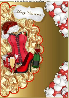 Red Basque with Santa Hat on Gold Scalloped Envelope A4
