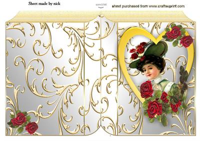 Elegant Lady in Heart Frame of Roses Folded Book