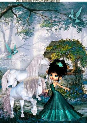 Princess with Horses and Wishing Well A4