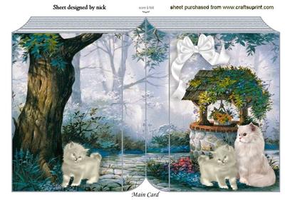 Cat & Kitten in the Garden with Wishing Well Book Fold