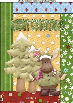 Moose and Christmas Trees with Cute Little Robin A4
