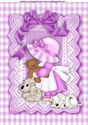 Little Bonnet Girl with Her Puppy and Friends A4