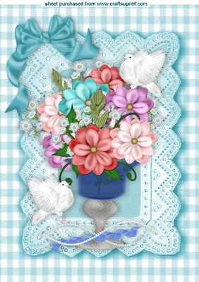 Flowers and Doves in Gingham A4 Frame