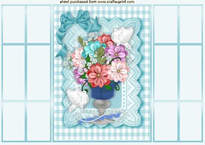 Flowers and Doves in Gingham Frame, French Gatefold