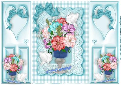 Pretty Doves and Flowers in Gingham Frame Gatefold